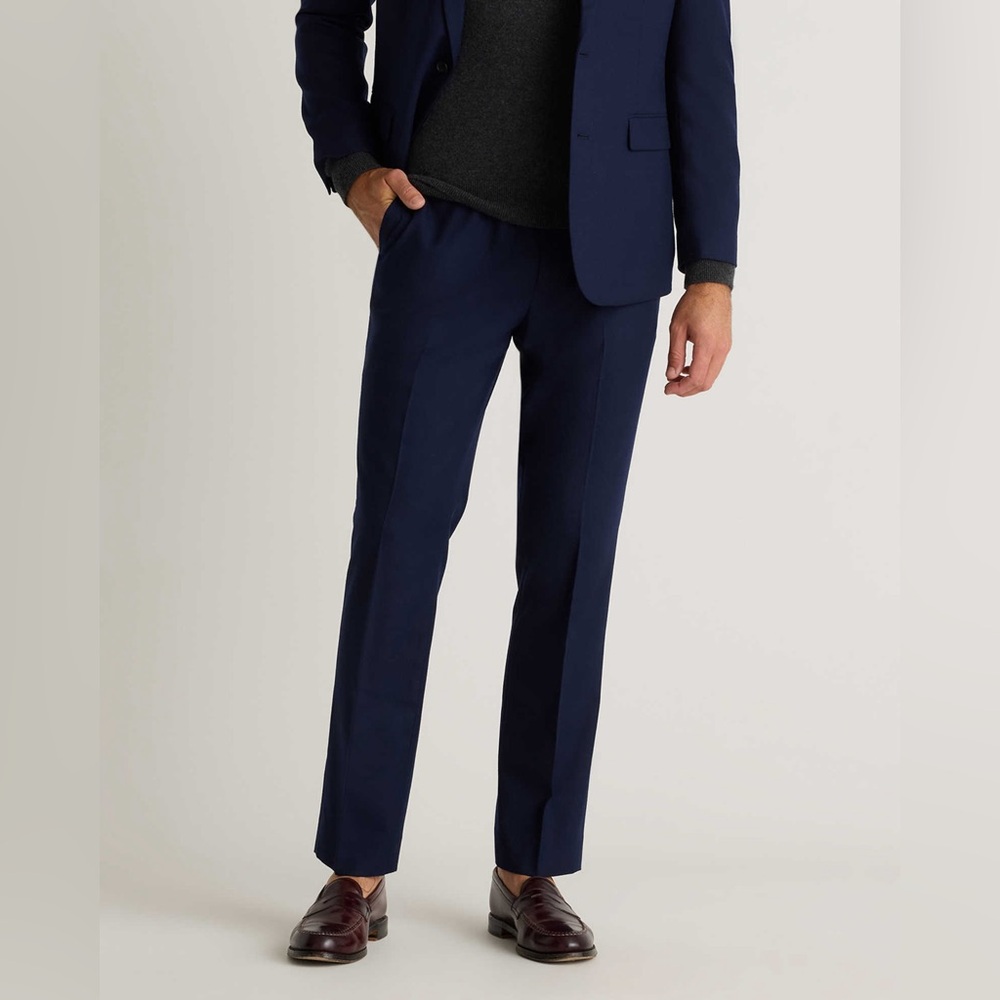 Quince Stretch Wool Dress Suit Pants Slim Fit Size 34x32 Navy Blue
